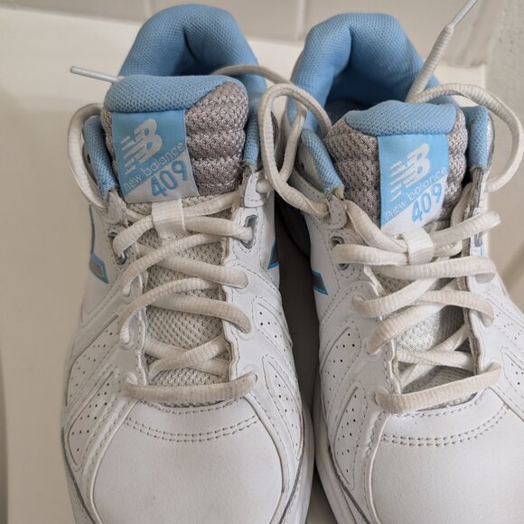 New Balance Women's 409 Leather Trainer Sneakers White Baby Blue WX409WB3 Size 8 - Picture 7 of 11